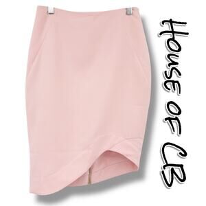 House of CB Pink Asymmetrical Pencil Skirt Gold Zip Back Womens Sz S Date Night